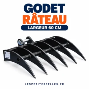 Godet râteau 60 cm pour mini-pelle 1 à 1,5 t