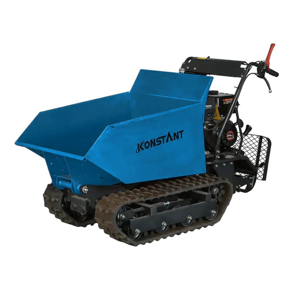 Mini-dumper Konstant MD500CLDH2 de trois quarts avant, benne et moteur essence visibles