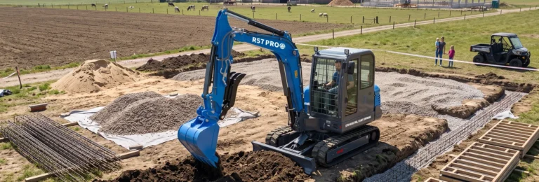 Mini-pelle RIPPA R57 PRO 5,8 tonnes sur un chantier de fondations