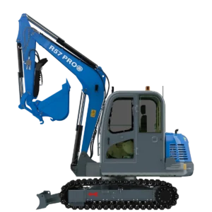 Mini-pelle RIPPA R57 PRO 5,8 tonnes – vue de profil gauche, cabine et flèche